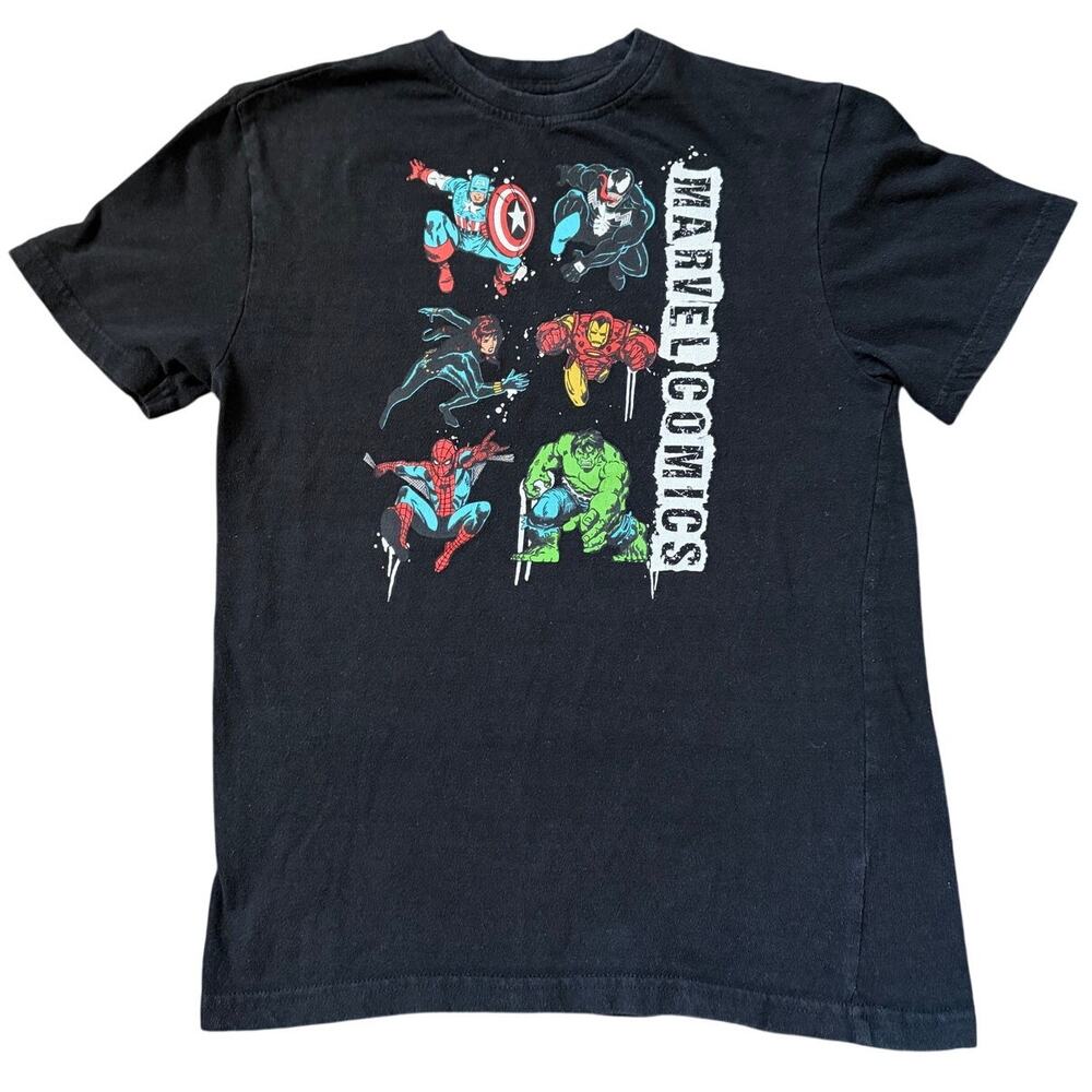 Marvel Comics Avengers Black Graphic T Shirt Cap, Hulk, Etc Sz Boys Kids 10/12